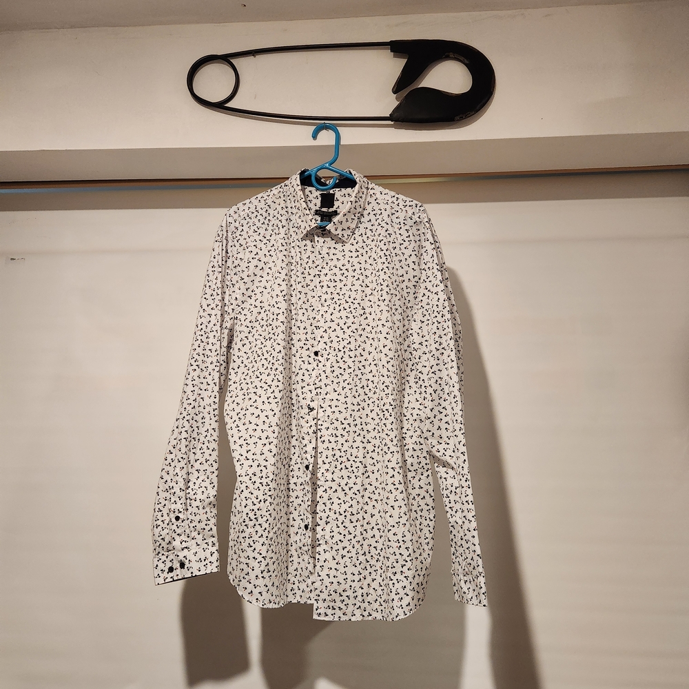 H&M White Shirt with Blue and Red Floral Design